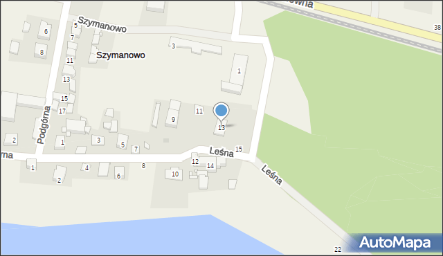 Szymanowo, Leśna, 13, mapa Szymanowo