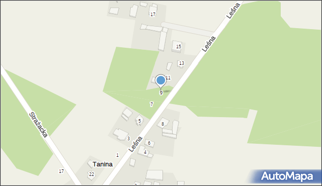 Tanina, Leśna, 9, mapa Tanina