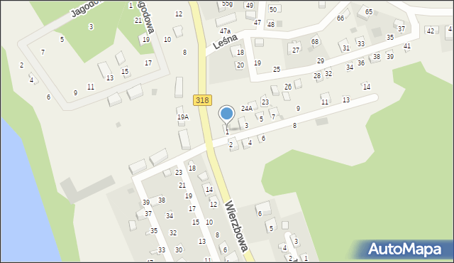 Tarnów Jezierny, Leśna, 1, mapa Tarnów Jezierny