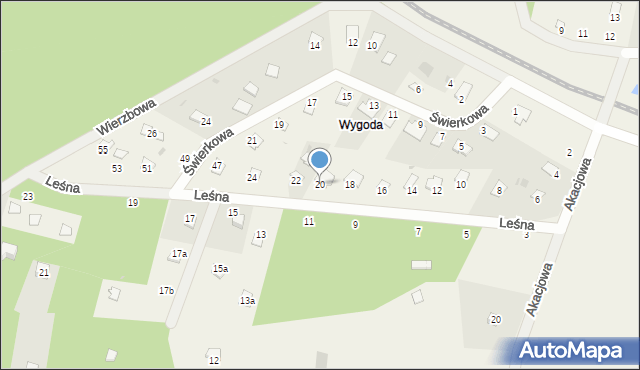 Tleń, Leśna, 20, mapa Tleń