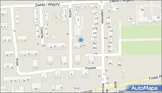 Toruń, Lecha, 11, mapa Torunia