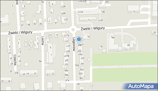 Toruń, Legionów, 108, mapa Torunia