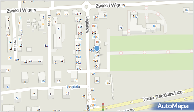 Toruń, Legionów, 92d, mapa Torunia