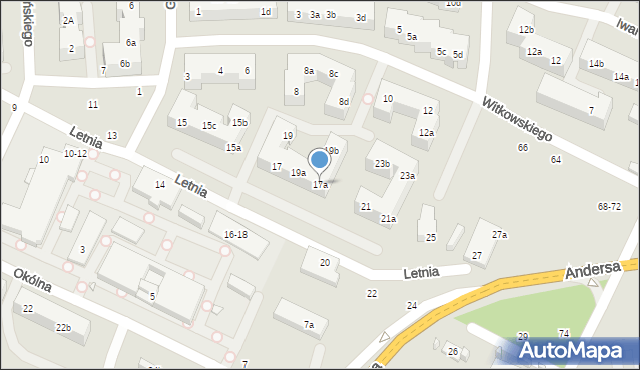 Toruń, Letnia, 17a, mapa Torunia