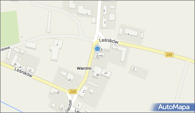 Warcino, Leśników, 11, mapa Warcino