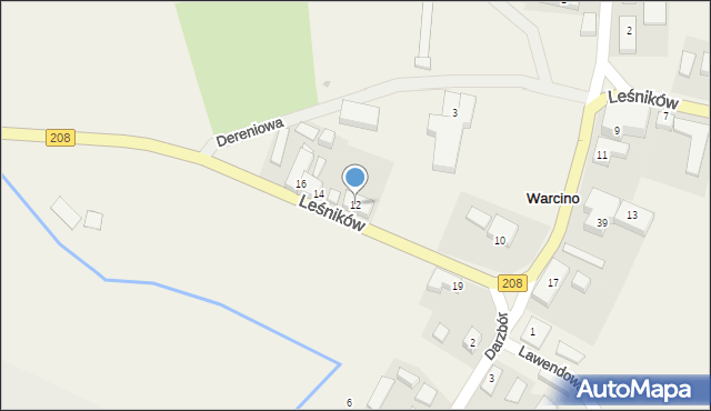 Warcino, Leśników, 12, mapa Warcino