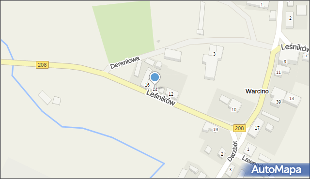 Warcino, Leśników, 14, mapa Warcino