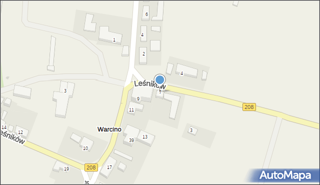 Warcino, Leśników, 7, mapa Warcino