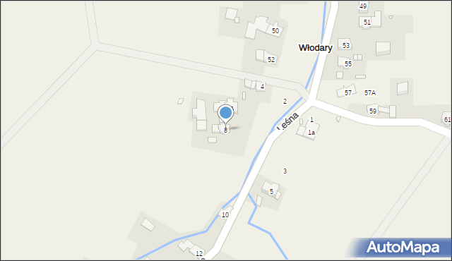 Włodary, Leśna, 8, mapa Włodary