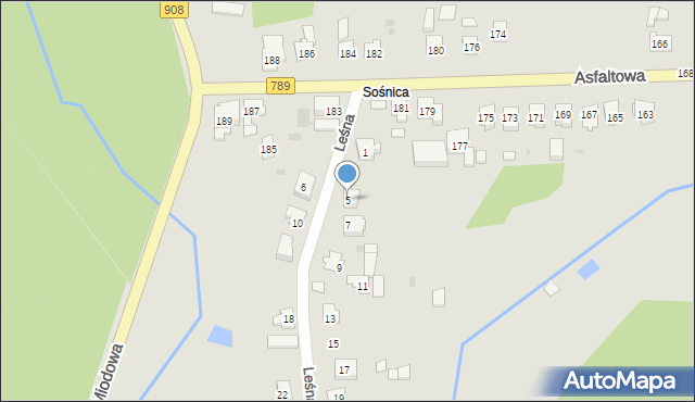 Woźniki, Leśna, 5, mapa Woźniki