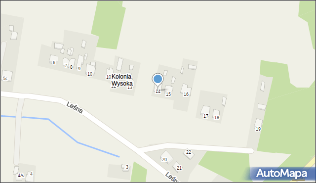 Wysoka, Leśna, 14, mapa Wysoka