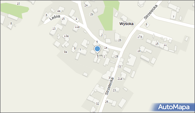 Wysoka, Leśna, 3, mapa Wysoka