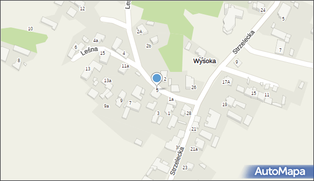 Wysoka, Leśna, 5, mapa Wysoka