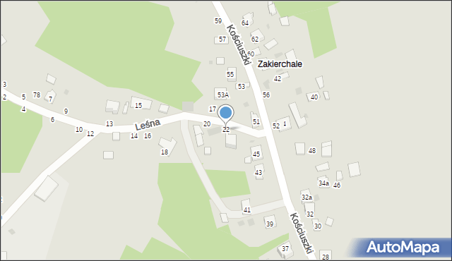 Żabno, Leśna, 22, mapa Żabno
