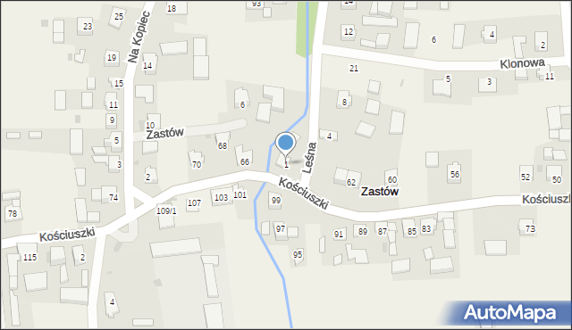 Zastów, Leśna, 1, mapa Zastów