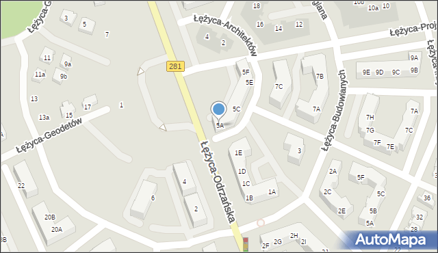 Zielona Góra, Łężyca-Budowlanych, 5A, mapa Zielona Góra
