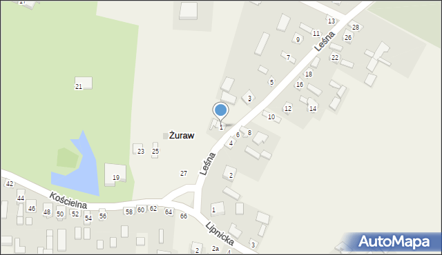 Żuraw, Leśna, 1, mapa Żuraw