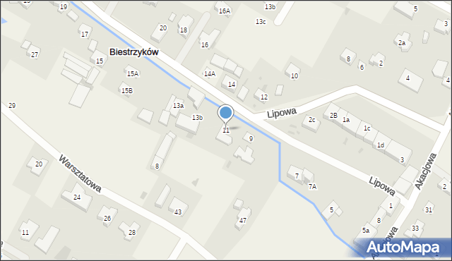 Biestrzyków, Lipowa, 11, mapa Biestrzyków