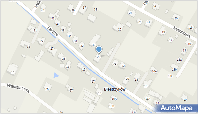 Biestrzyków, Lipowa, 28, mapa Biestrzyków