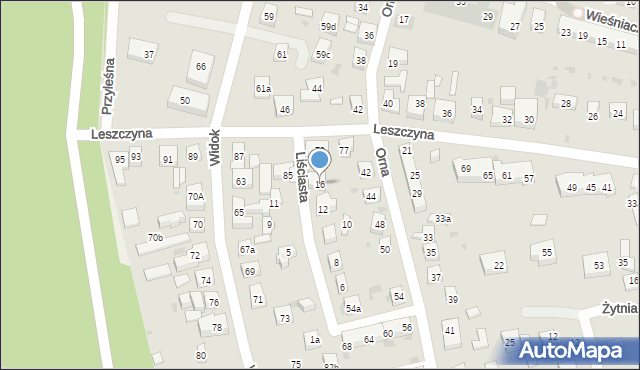 Bydgoszcz, Liściasta, 16, mapa Bydgoszczy