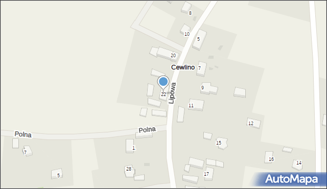 Cewlino, Lipowa, 22, mapa Cewlino