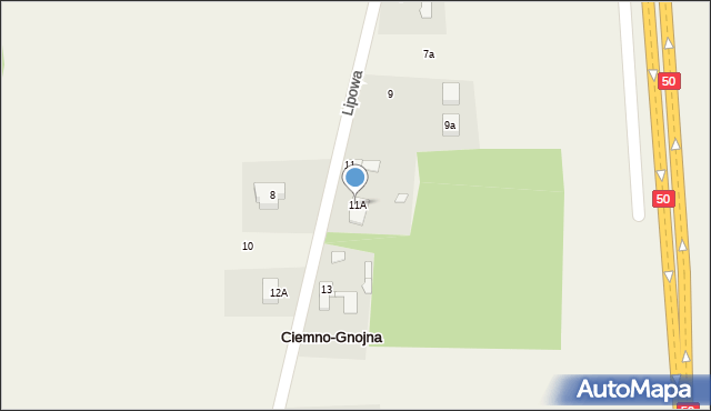 Ciemno-Gnojna, Lipowa, 11A, mapa Ciemno-Gnojna