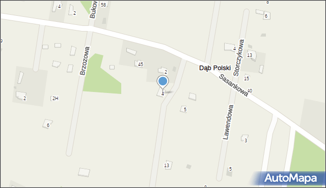 Dąb Polski, Liliowa, 4, mapa Dąb Polski