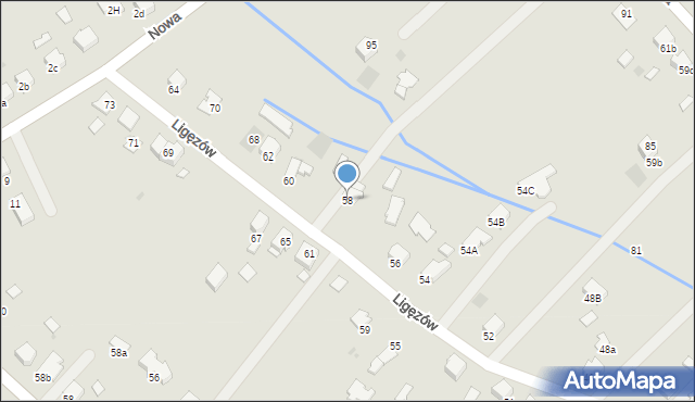 Dąbrowa Tarnowska, Ligęzów, 58, mapa Dąbrowa Tarnowska