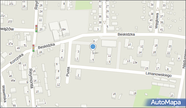 Gliwice, Limanowskiego Bolesława, 7, mapa Gliwic