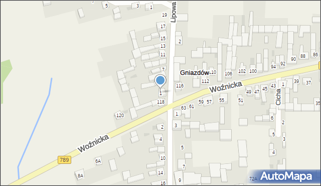 Gniazdów, Lipowa, 1, mapa Gniazdów