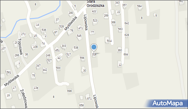 Godziszka, Lipowska, 318, mapa Godziszka