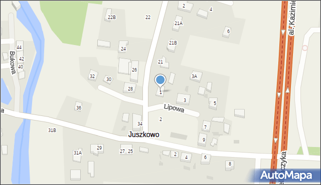 Juszkowo, Lipowa, 1, mapa Juszkowo