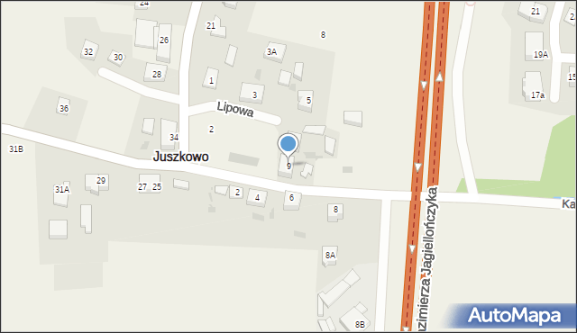 Juszkowo, Lipowa, 9, mapa Juszkowo