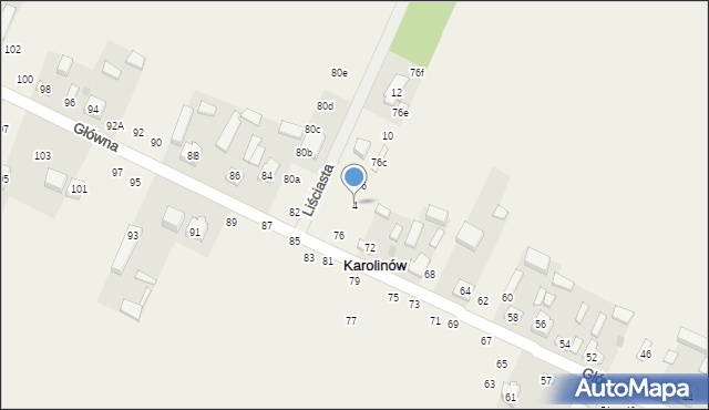 Karolinów, Liściasta, 4, mapa Karolinów