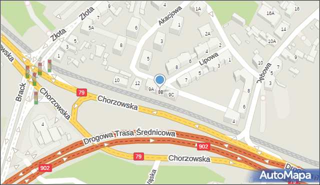 Katowice, Lipowa, 9B, mapa Katowic