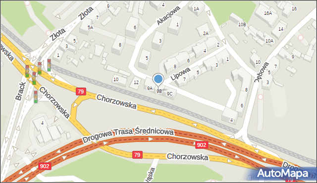 Katowice, Lipowa, 9B, mapa Katowic