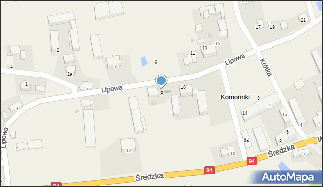 Komorniki, Lipowa, 8, mapa Komorniki