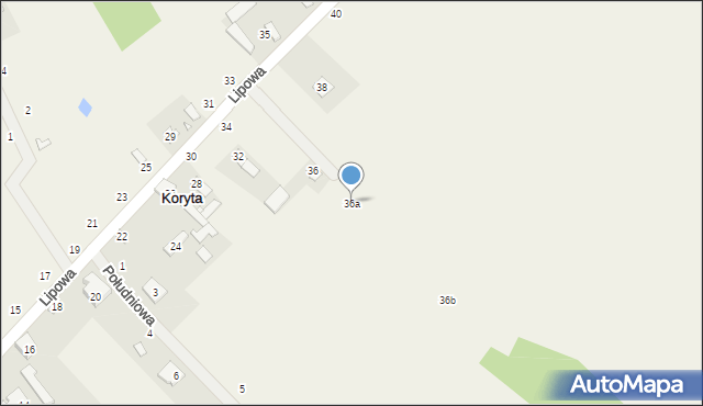 Koryta, Lipowa, 36a, mapa Koryta