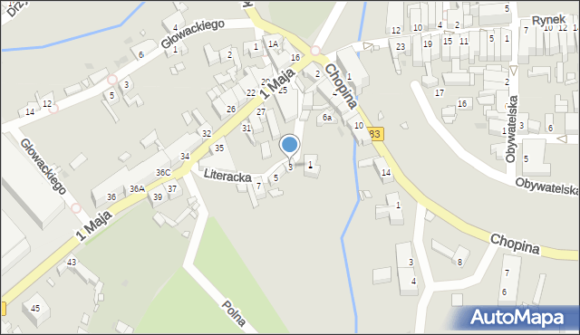 Kożuchów, Literacka, 3, mapa Kożuchów