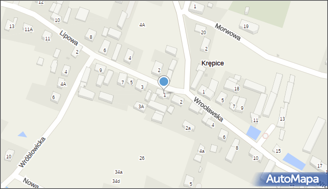 Krępice, Lipowa, 1, mapa Krępice