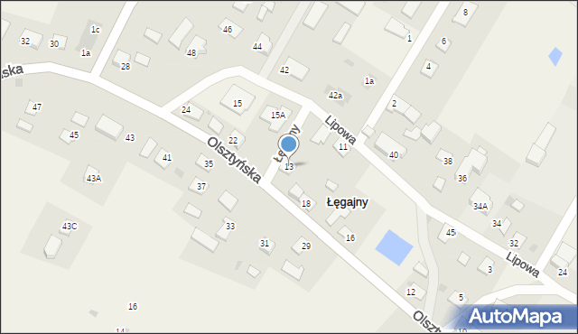 Łęgajny, Lipowa, 13, mapa Łęgajny