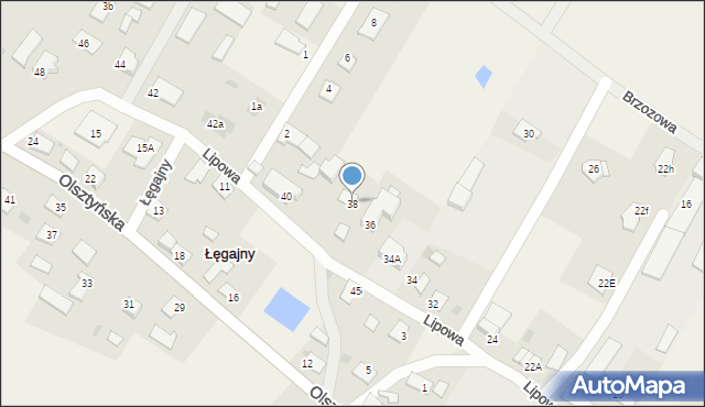 Łęgajny, Lipowa, 38, mapa Łęgajny