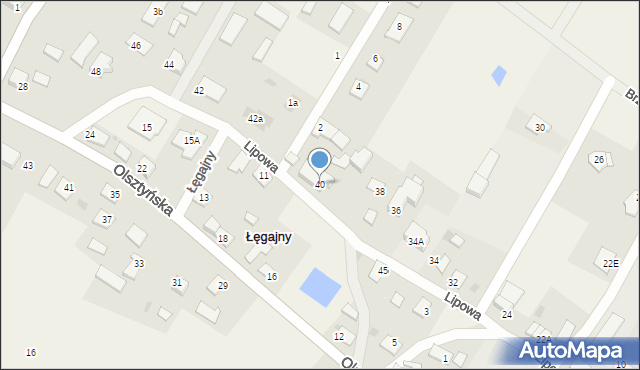 Łęgajny, Lipowa, 40, mapa Łęgajny