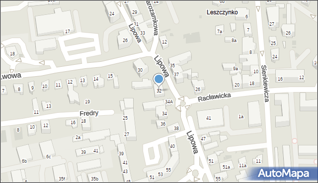 Leszno, Lipowa, 32, mapa Leszno