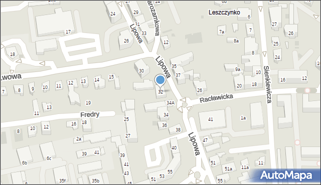 Leszno, Lipowa, 32, mapa Leszno