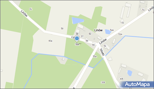 Linów, Linów, 58a, mapa Linów