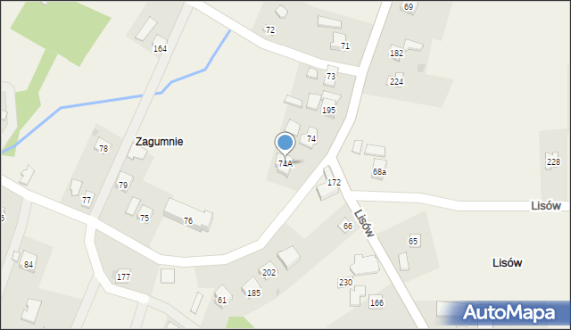 Lisów, Lisów, 74A, mapa Lisów