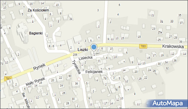 Liszki, Lisiecka, 1, mapa Liszki