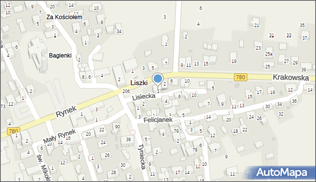 Liszki, Lisiecka, 1, mapa Liszki