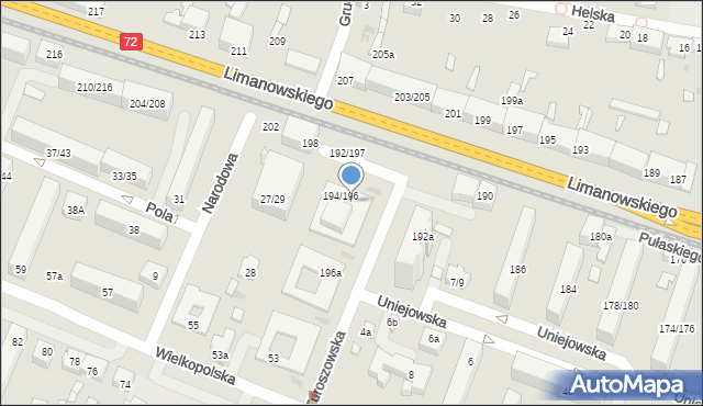 Łódź, Limanowskiego Bolesława, 196b, mapa Łodzi